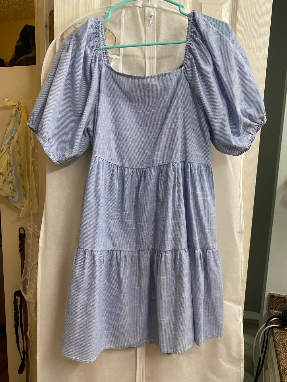 HYFVE Light Blue Puff-Sleeve Tiered women’s Dress